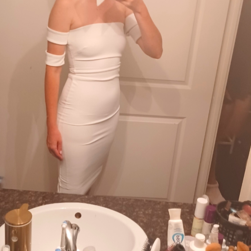 White midi stretch bandage style dress